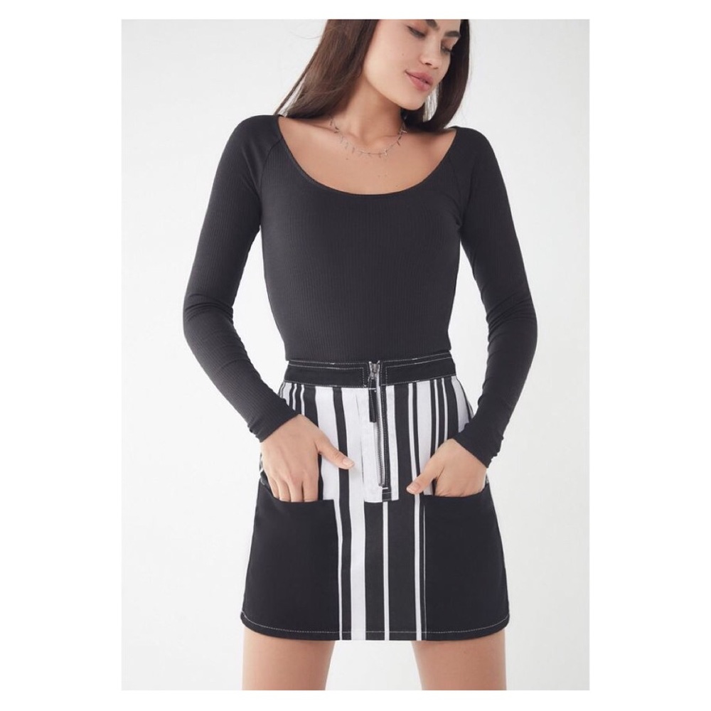 UO BDG Ruby Striped Zip-Front Skirt